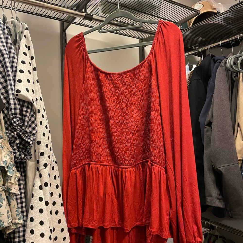 Burnt Orange Smocked Long Sleeve Top